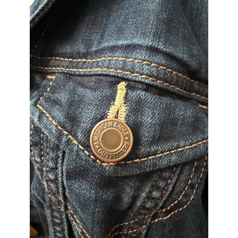 American Eagle Outfitters Womens Indigo Blue Denim Trucker Jacket Size Medium - Picture 9 of 9